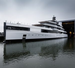 103m superyacht PROJECT 1011 from Feadship leaves the shed in preparation for sea trials