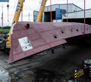 The hull of luxury yacht YN205 from Moonen Yachts’ Martinique 122 range has been turned