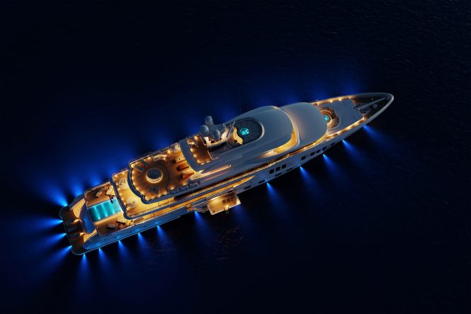 Aerial view of the SYNTHESIS yacht