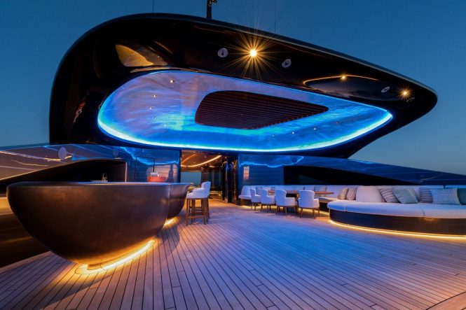 KENSHO superyacht sun deck by night