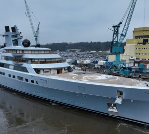 Shrouded in secrecy, the 140-metre LURSSEN mega yacht ALIBABA launched in Germany