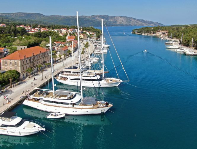 Yachts lining up on Hvar - Stari Grad © Jim Raycroft