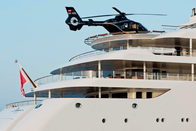 aft deck of yacht DREAM with helicopter