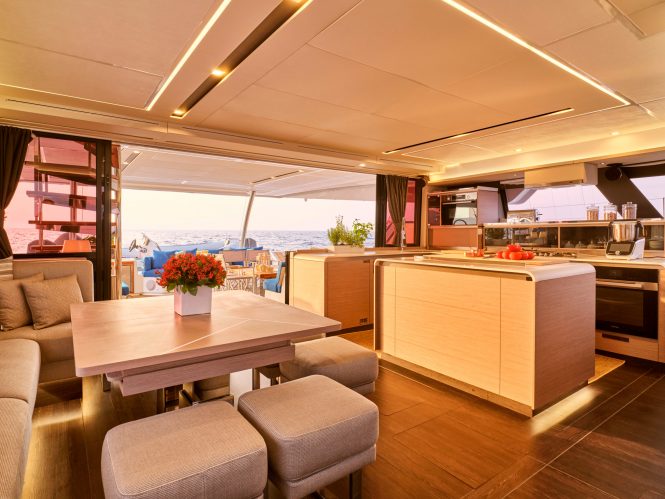 Interior dining area and galley