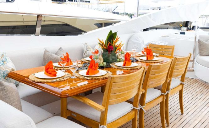 al fresco dining set up on flybridge