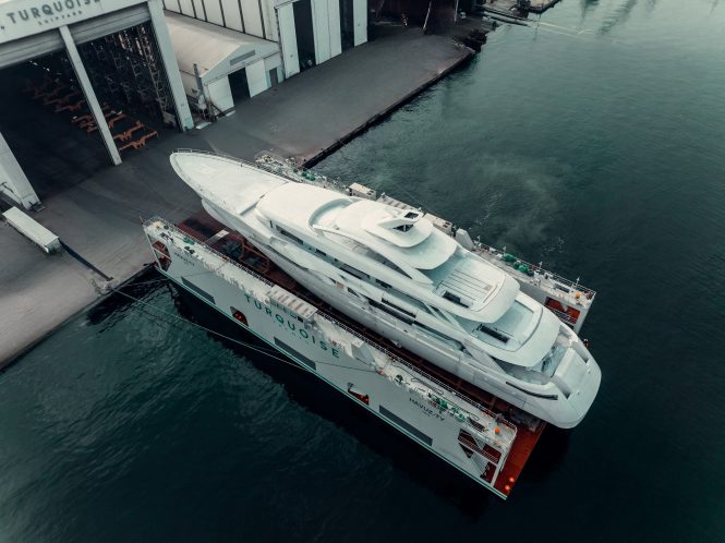 Superyacht ARROW enters the shed for outfitting