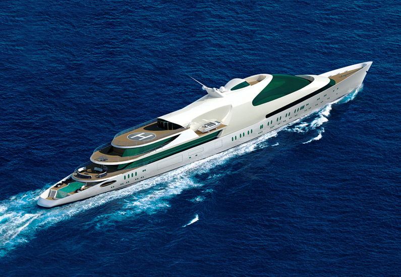 A SWIFT141 Yacht Rednering - From above and to aft.