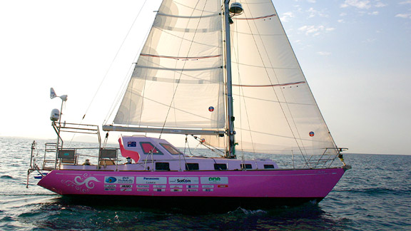 Jessica Watson on Ella’s Pink Lady to finish solo sail around the world on Saturday 15 May 2010.