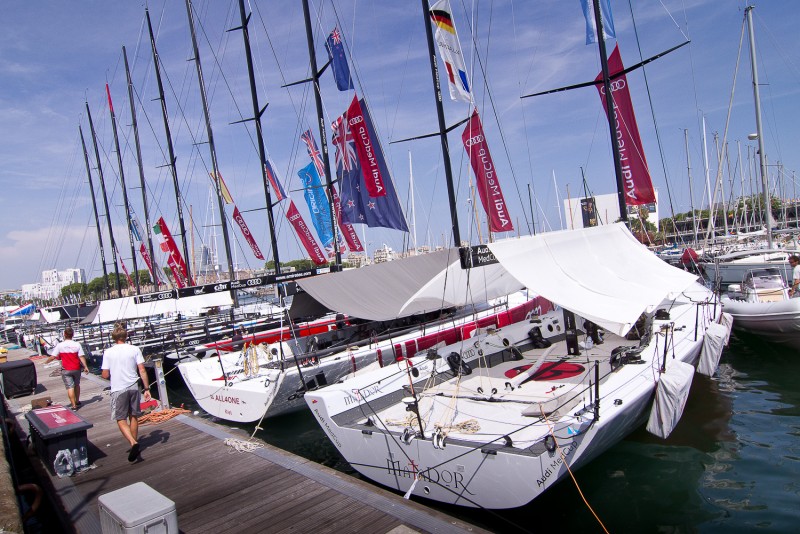 Audi MedCup fleet at the Camper Regatta Barcelona warming up for the Conde de Godó Trophy.