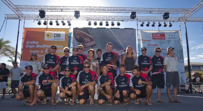 Caja Mediterraneo, Region of Murcia Trophy Prizegiving Emirates Team New Zealand Leader in the TP52 series, presented by Pilar Barreiro, Mayoress of Cartagena. Photo CreditGuido Trombetta Studio BorlenghiA
