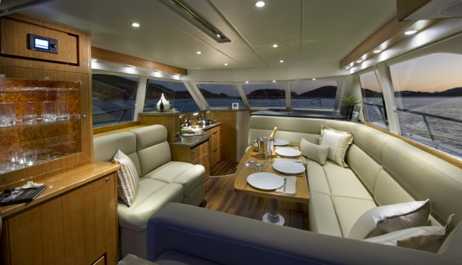 The 43 Open Flybridge's luxurious saloon opens out to an oversized cockpit