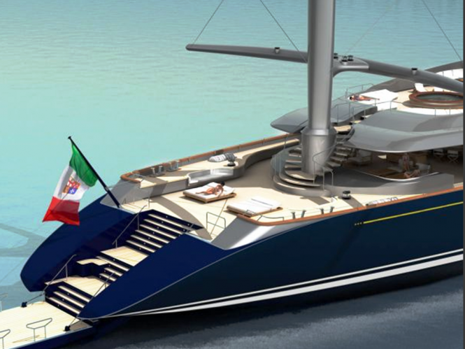 The New Perini Navi 335 ft (102m) Falcon Rig Sailing Superyacht Concept - Aft View