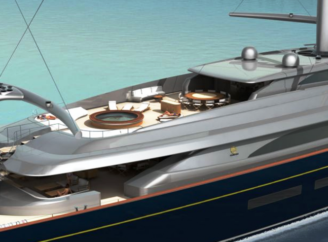The New Perini Navi 335 ft (102m) Falcon Rig Sailing Superyacht Concept - Midships Fly Sundeck View