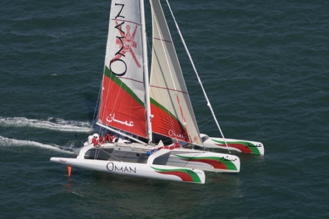 Trimaran sailing yacht Oman Air Majan on track to break single handed Round Britain and Ireland record