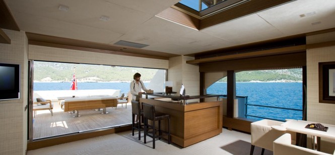 Wonderful interior exterior flow on the yacht Namaste - Image courtesy of Tamsen Yachts