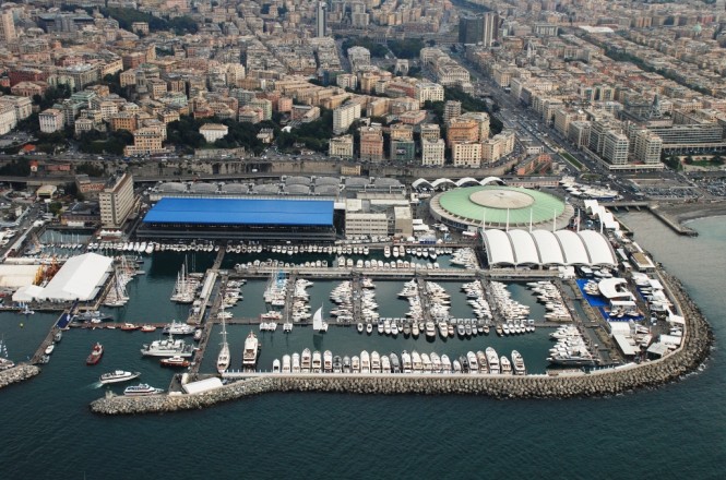 Ferretti Group’s CRN 60m megayacht Blue Eyes on display at the Genoa Boat Show