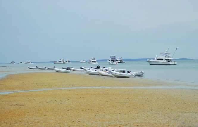 Riviera owners park their tenders on the beach at Kingfisher Bay Fraser Island