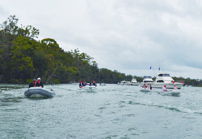 The Riviera family head off for the tender exploration up the creeks of Gary's Anchorage