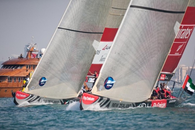 Race day 2 Emirates Team New Zealand vs ALL4ONE start © Bob Grieserousideimages.comLouis Vuitton Trophy. Race day 2 Emirates Team New Zealand vs ALL4ONE start © Bob Grieserousideimages.comLouis Vuitton Trophy.