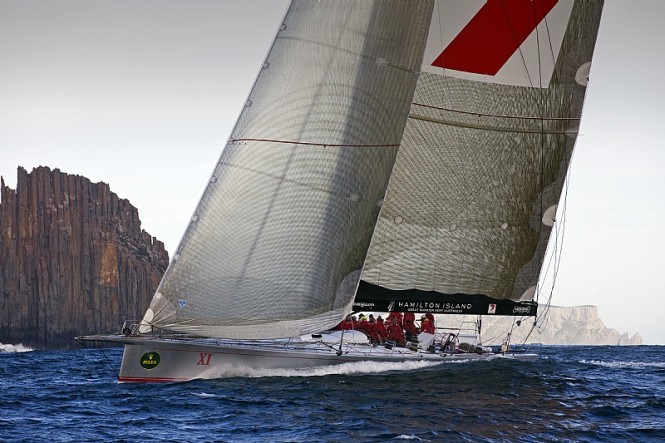 Provisional Line Honours Winner WILD OATS XI at the Organ Pipes, off Cape Raoul Photo credit Rolex Daniel Forster Provisional Line Honours Winner WILD OATS XI at the Organ Pipes, off Cape Raoul Photo credit Rolex Daniel Forster