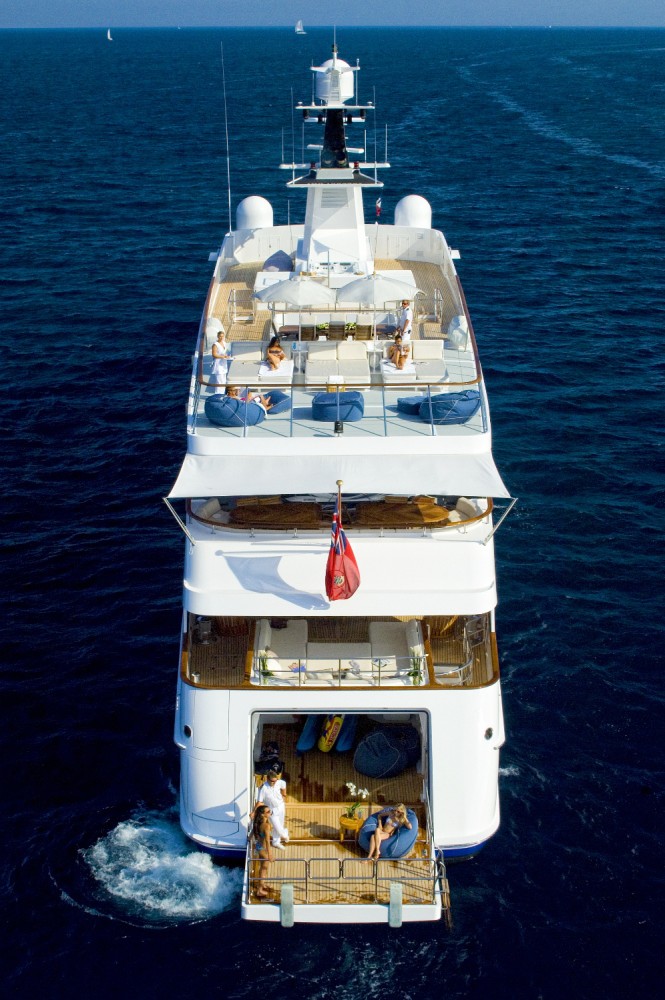 Motor Yacht Illusion's stern after her refit at the Pendennis Shipyard