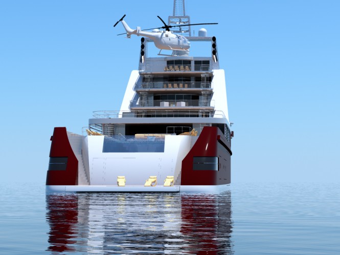 110m Explorer Motor Yacht Concept by J Kinder Yacht Design- Aft View 110m Explorer Motor Yacht Concept by J Kinder Yacht Design- Aft View