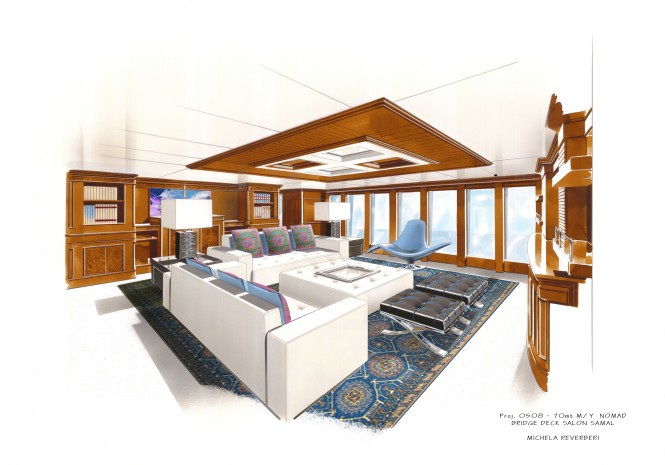 Bridge deck salon of the 70m motor yacht Nomad - Image courtesy of the interior designer Michela Reverberi