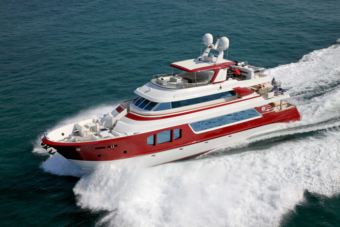 The Europa 100 motor yacht RED PEARL by MCP bunkers in Tobago, Caribbean.