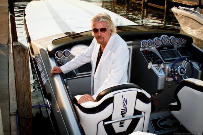 Cigarette Racing & Sir Richard Branson stage 'Miami Vice' scene to celebrate the 25th Anniversary of Virgin Atlantic Airways London-Miami route - Credit Cigarette Racing Cigarette Racing & Sir Richard Branson stage 'Miami Vice' scene to celebrate the 25th Anniversary of Virgin Atlantic Airways London-Miami route - Credit Cigarette Racing