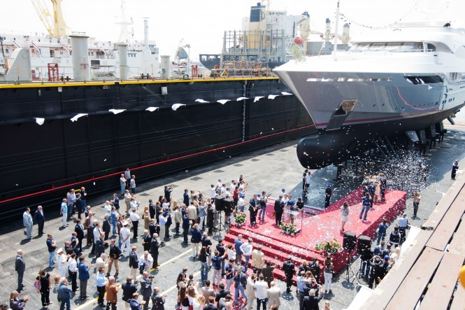 Technical launch of Motor Yacht Prima (Columbus177’) at Palumbo Shipyard.