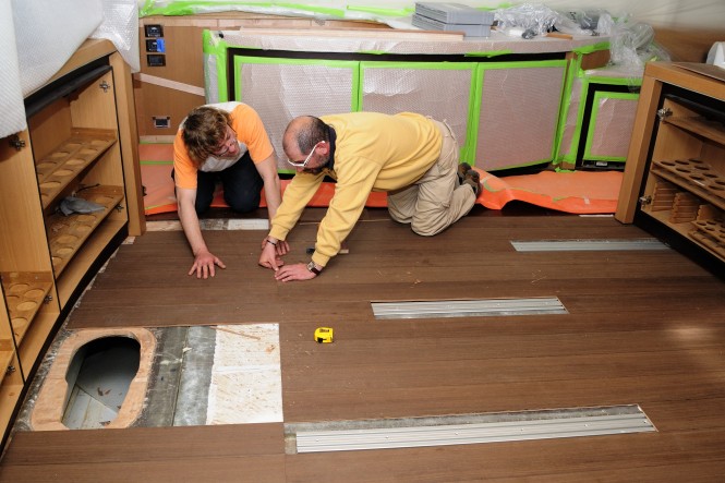 Salon track system for furniture to slide on the yacht Mistral 55 Salon track system for furniture to slide on the yacht Mistral 55