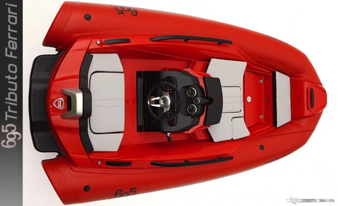 Limited Edition Ferrari Tribute Sacs Abarth 695 Superyacht RIB tender from above Limited Edition Ferrari Tribute Sacs Abarth 695 Superyacht RIB tender from above