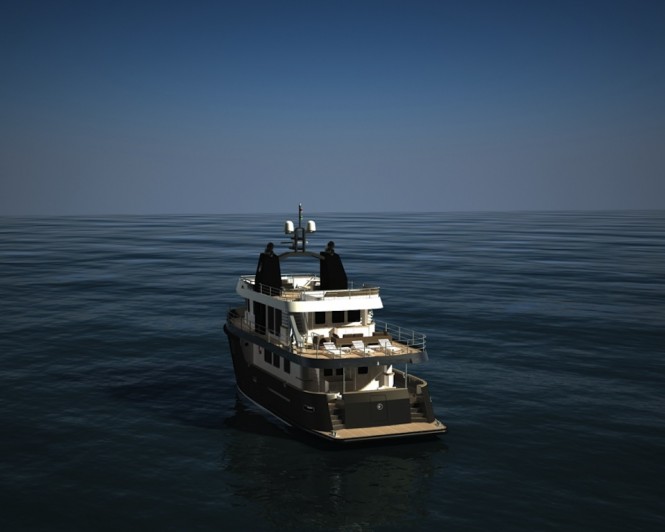 Ocean King 88 Yacht rendering - aft view Ocean King 88 Yacht rendering - aft view