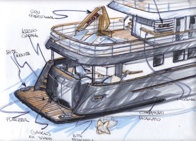 Sketches of the new 88ft Ocean King 88 superyacht Sketches of the new 88ft Ocean King 88 superyacht