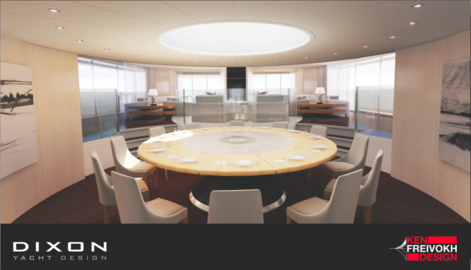 Dixon Yacht Design sailing yacht MANTIS 80 with interior by Ken Freivokh Design - Dining Area Dixon Yacht Design sailing yacht MANTIS 80 with interior by Ken Freivokh Design - Dining Area