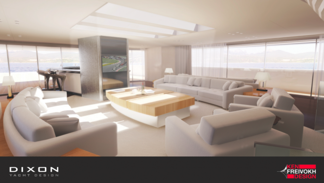 Interior of the stunning new Dixon Yacht Design and Ken Freivokh Design superyacht MANTIS 80 - Saloon Interior of the stunning new Dixon Yacht Design and Ken Freivokh Design superyacht MANTIS 80 - Saloon