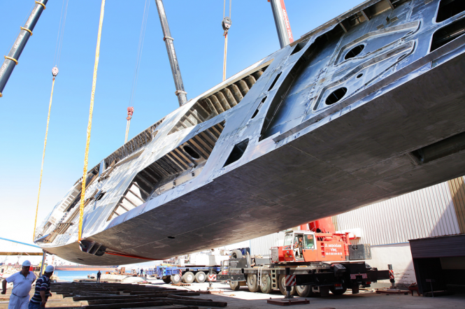 The hull C.2193 of the new 60m Perini series turned at the Perini Navi's yard in Turkey The hull C.2193 of the new 60m Perini series turned at the Perini Navi's yard in Turkey