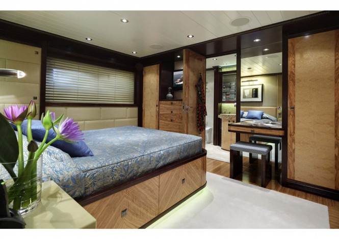 Donald Starkey designed guest cabin on board of the Columbus 146 yacht by Broward yachts Donald Starkey designed guest cabin on board of the Columbus 146 yacht by Broward yachts