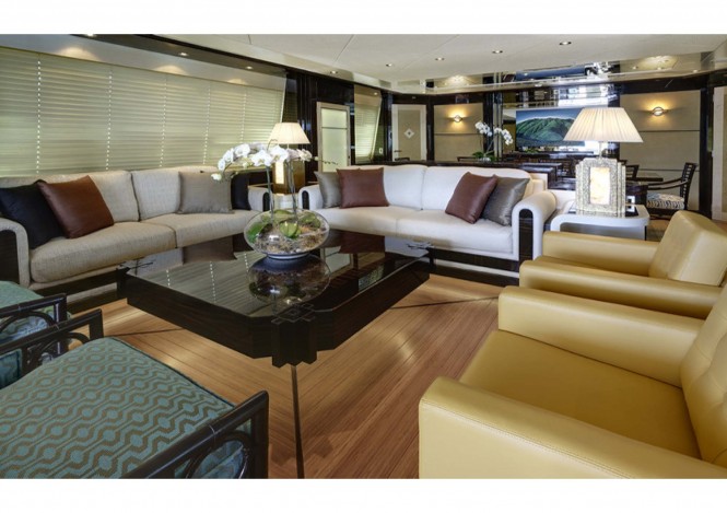 Donald Starkey designed main saloon - Broward expedition yacht Columbus 146 Donald Starkey designed main saloon - Broward expedition yacht Columbus 146
