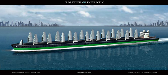 The Emax Deliverance motor yacht by Sauter Carbon Offset Design- A DynaWing Solar Hybrid Supertanker