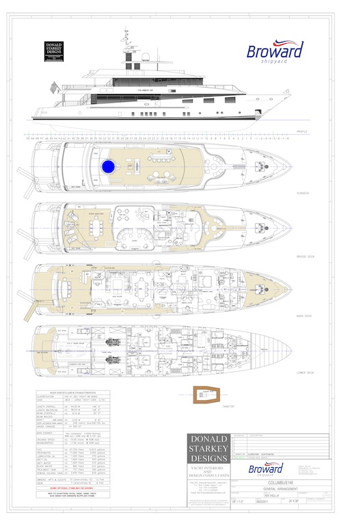 General arrangement of the Columbus 146 expedition yacht by Broward Yachts General arrangement of the Columbus 146 expedition yacht by Broward Yachts