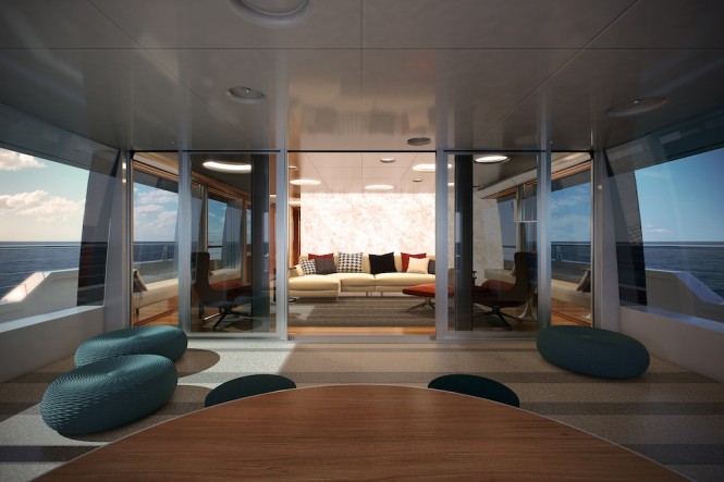 Owner's Aft Lounge at Sunset - Expedition Motor Yacht STAR FISH by Aquos Yachts Owner's Aft Lounge at Sunset - Expedition Motor Yacht STAR FISH by Aquos Yachts