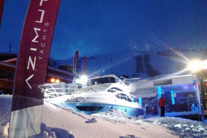 Azimut 40 motor yacht on the mountains of Courchevel, France for World Cup Women’s Ski.