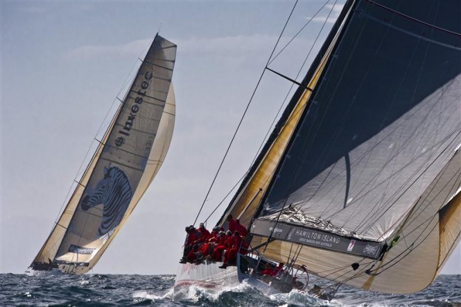 The Maxis INVESTEC LOYAL and WILD OATS XI on the Derwent River Photo K. Arrigo The Maxis INVESTEC LOYAL and WILD OATS XI on the Derwent River Photo K. Arrigo