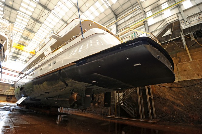 AUDACIA yacht at the Pendennis shipyard during her refit - Photo courtesy of Pendennis AUDACIA yacht at the Pendennis shipyard during her refit - Photo courtesy of Pendennis