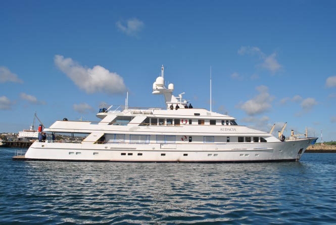 Audacia Yacht being moved to marina - Photo courtesy of Pendennis Shipyard Audacia Yacht being moved to marina - Photo courtesy of Pendennis Shipyard