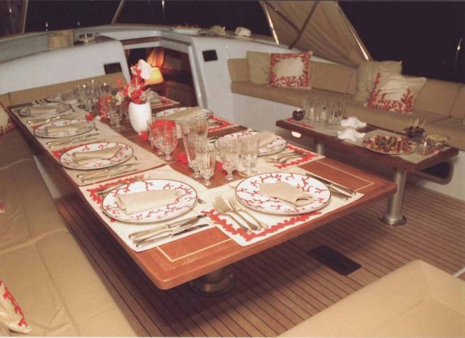 Dining area on board sailing yacht Farewell - a Southern Wind 100 - Photo courtesy of Nauta Yachts Dining area on board sailing yacht Farewell - a Southern Wind 100 - Photo courtesy of Nauta Yachts