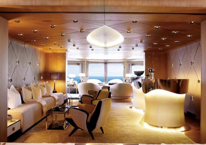 Elegant interior of the luxury motor yacht Numptia designed by Achille Salvagni Elegant interior of the luxury motor yacht Numptia designed by Achille Salvagni