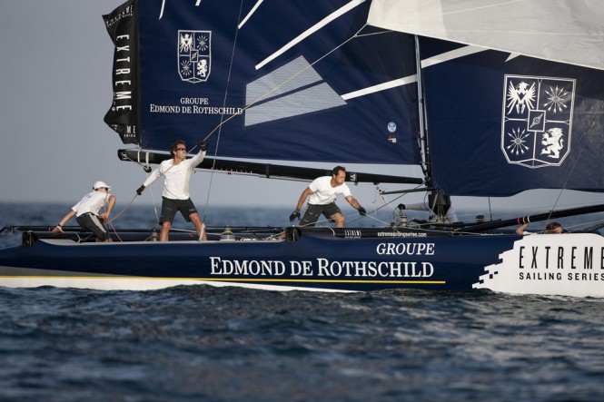 Groupe Edmond de Rothschild take victory on the first day of racing in Muscat Credit: Lloyd Images Groupe Edmond de Rothschild take victory on the first day of racing in Muscat Credit: Lloyd Images