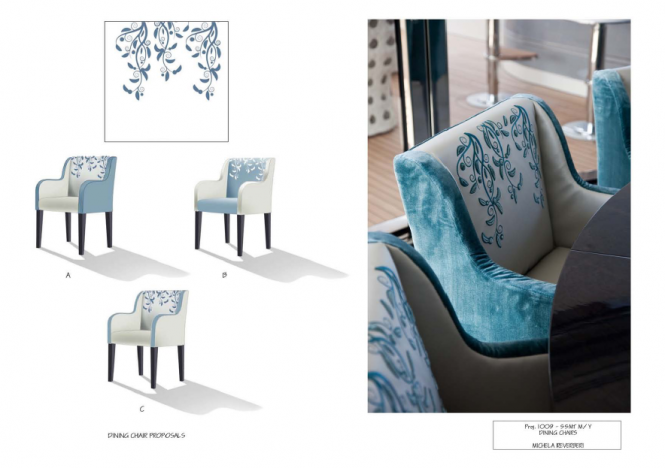 Motor Yacht Quinta Essentia - Dining chairs designed by Michela Reverberi Motor Yacht Quinta Essentia - Dining chairs designed by Michela Reverberi